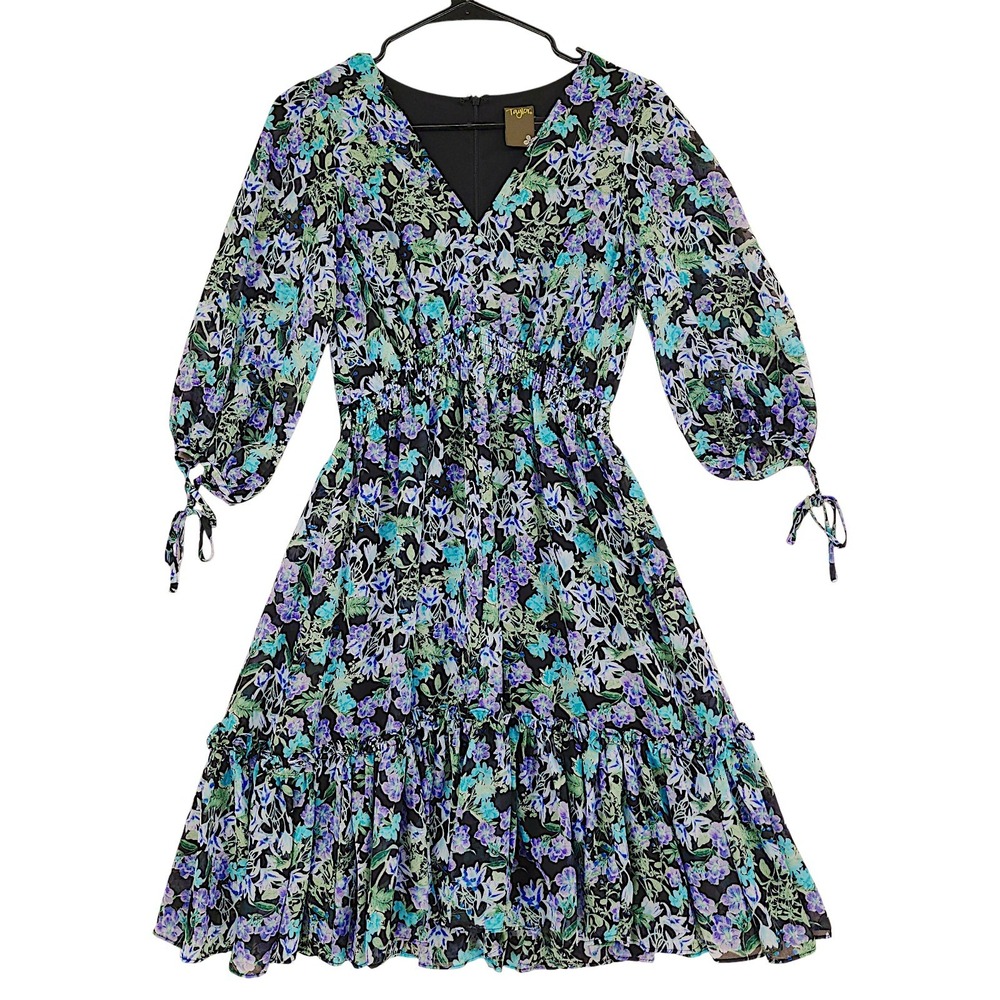 Floral Fairy Dress 2 Blue Purple Smocked Ruffle Chiffon Boho Y2K Prairie Whimsy